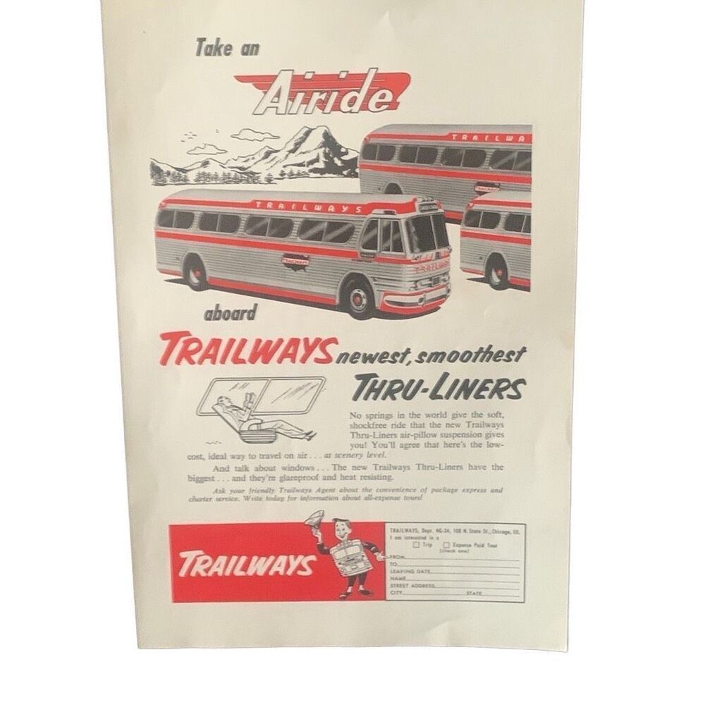 Vintage 1954 Trailways Take An Airide Ad Advertisement